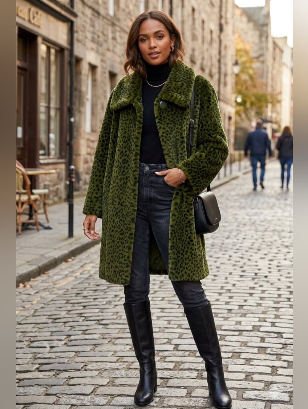 RARE Vintage Green Faux Leopard Full Fur Coat Women's Mid Length Made In USA